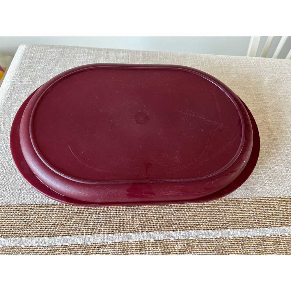 Tupperware Ruby Red Translucent Oval Serving Dish with Lid 2015A-2 Vintage Style